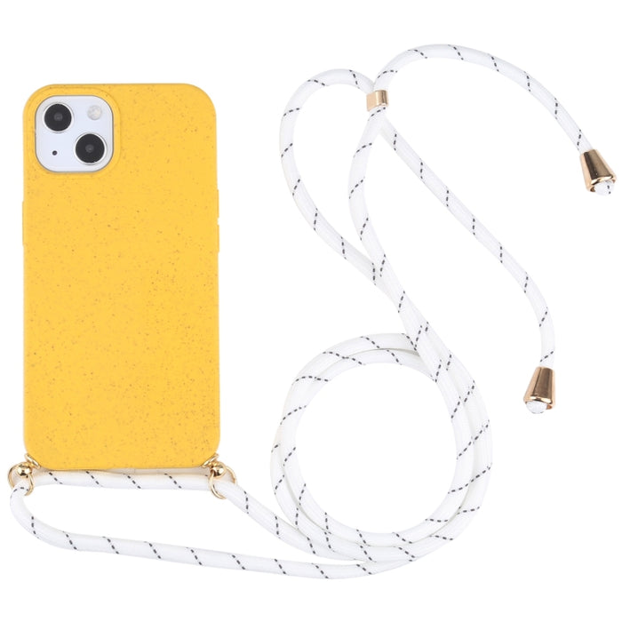 Material de paja de trigo + estuche a prueba de golpes de TPU con cordón para el cuello, For iPhone 13 mini, For iPhone 13, For iPhone 13 Pro, For iPhone 13 Pro Max