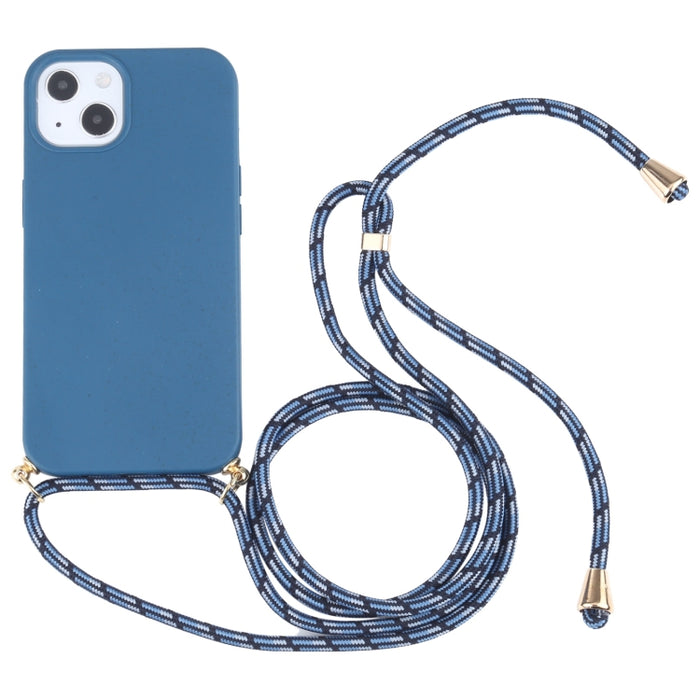 Material de paja de trigo + estuche a prueba de golpes de TPU con cordón para el cuello, For iPhone 13 mini, For iPhone 13, For iPhone 13 Pro, For iPhone 13 Pro Max