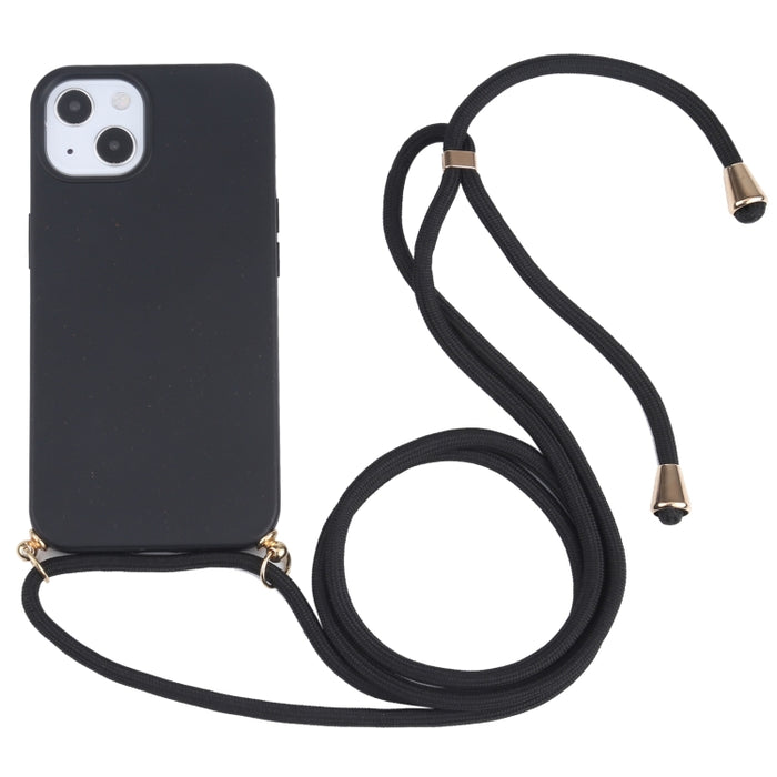 Material de paja de trigo + estuche a prueba de golpes de TPU con cordón para el cuello, For iPhone 13 mini, For iPhone 13, For iPhone 13 Pro, For iPhone 13 Pro Max