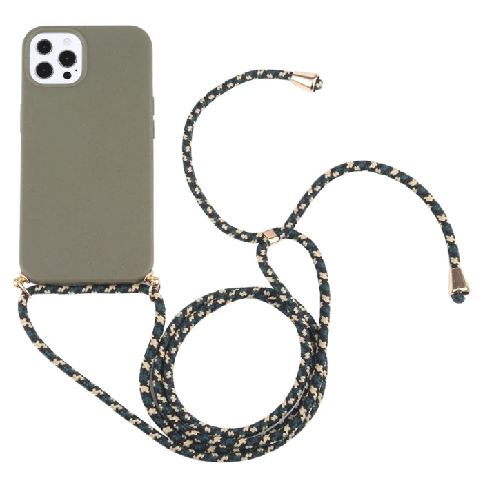 Material de paja de trigo + estuche a prueba de golpes de TPU con cordón para el cuello, For iPhone 13 mini, For iPhone 13, For iPhone 13 Pro, For iPhone 13 Pro Max
