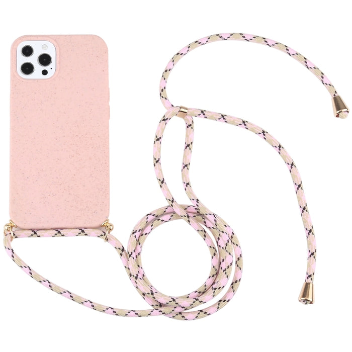 Material de paja de trigo + estuche a prueba de golpes de TPU con cordón para el cuello, For iPhone 13 mini, For iPhone 13, For iPhone 13 Pro, For iPhone 13 Pro Max