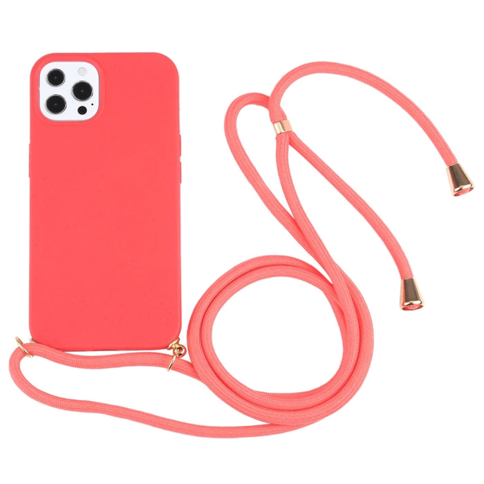 Material de paja de trigo + estuche a prueba de golpes de TPU con cordón para el cuello, For iPhone 13 mini, For iPhone 13, For iPhone 13 Pro, For iPhone 13 Pro Max