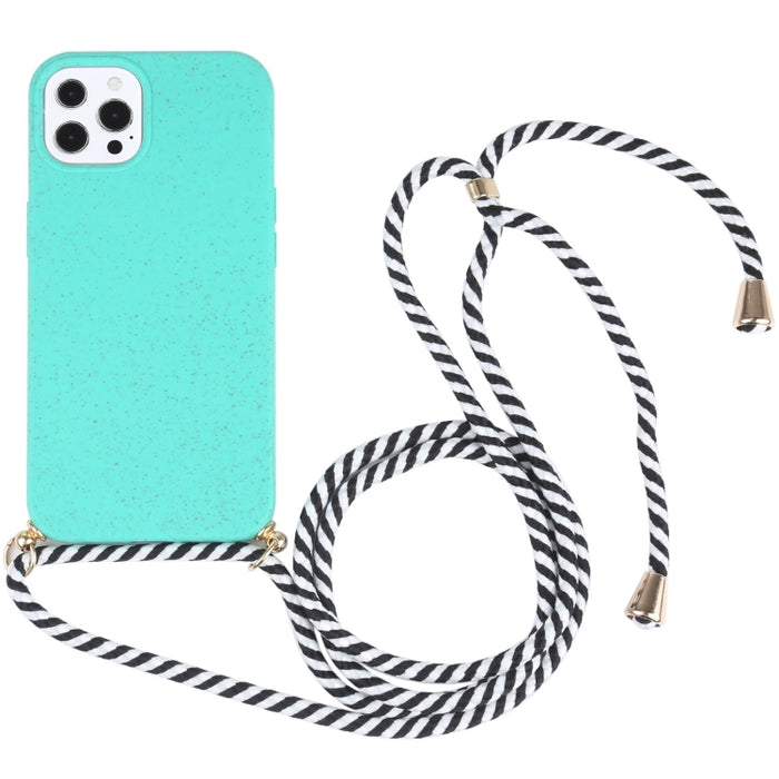 Material de paja de trigo + estuche a prueba de golpes de TPU con cordón para el cuello, For iPhone 13 mini, For iPhone 13, For iPhone 13 Pro, For iPhone 13 Pro Max