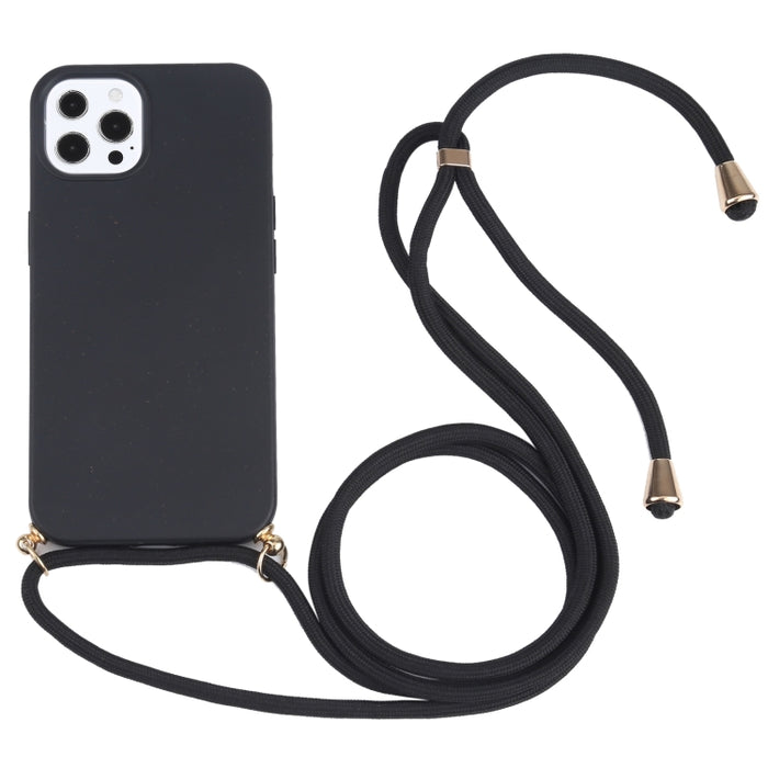 Material de paja de trigo + estuche a prueba de golpes de TPU con cordón para el cuello, For iPhone 13 mini, For iPhone 13, For iPhone 13 Pro, For iPhone 13 Pro Max