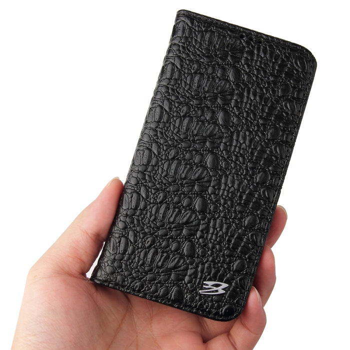 Fierre Shann Cocodrilo Textura Magnética Horizontal Flip Estuche de cuero genuino con soporte y ranura para tarjeta