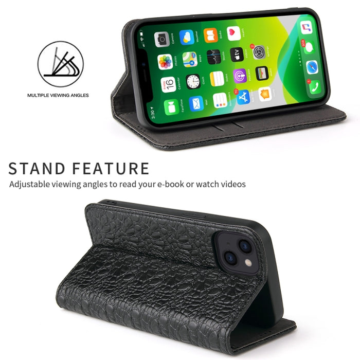 Fierre Shann Cocodrilo Textura Magnética Horizontal Flip Estuche de cuero genuino con soporte y ranura para tarjeta
