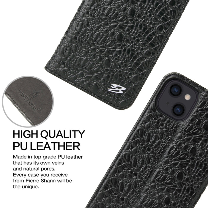 Fierre Shann Cocodrilo Textura Magnética Horizontal Flip Estuche de cuero genuino con soporte y ranura para tarjeta