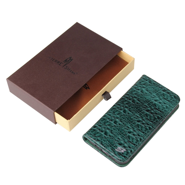 Fierre Shann Cocodrilo Textura Magnética Horizontal Flip Estuche de cuero genuino con soporte y ranura para tarjeta