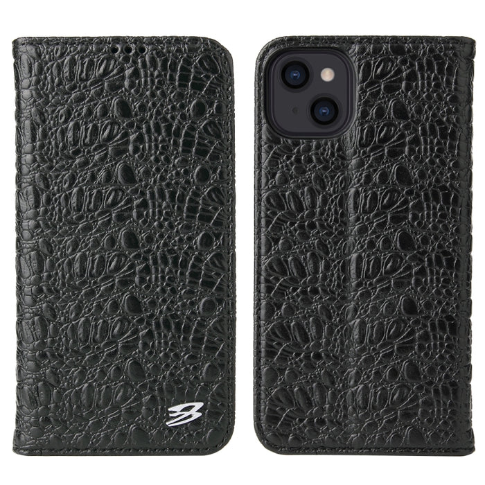 Fierre Shann Cocodrilo Textura Magnética Horizontal Flip Estuche de cuero genuino con soporte y ranura para tarjeta