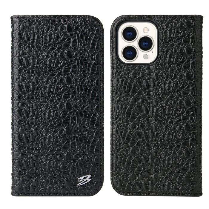 Fierre Shann Cocodrilo Textura Magnética Horizontal Flip Estuche de cuero genuino con soporte y ranura para tarjeta