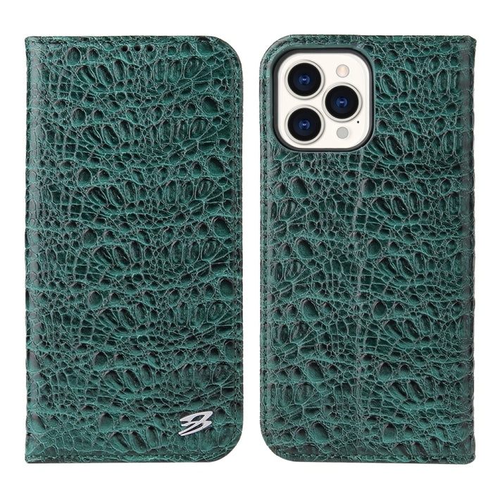Fierre Shann Cocodrilo Textura Magnética Horizontal Flip Estuche de cuero genuino con soporte y ranura para tarjeta