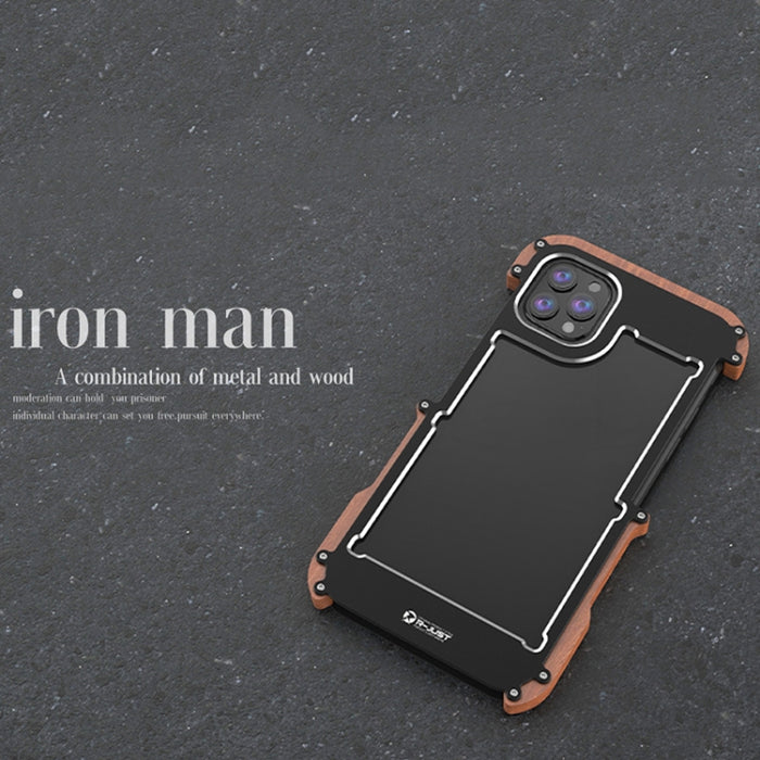 R-JUST Ironwood Man a prueba de golpes de metal + funda protectora de parachoques de madera