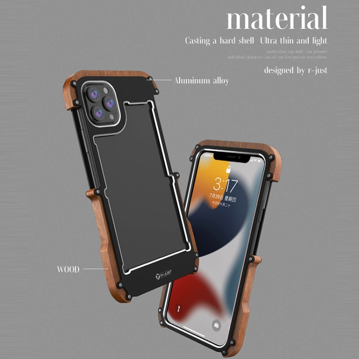 R-JUST Ironwood Man a prueba de golpes de metal + funda protectora de parachoques de madera