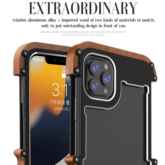 R-JUST Ironwood Man a prueba de golpes de metal + funda protectora de parachoques de madera