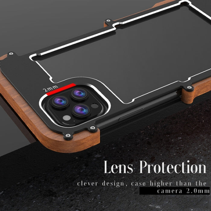 R-JUST Ironwood Man a prueba de golpes de metal + funda protectora de parachoques de madera