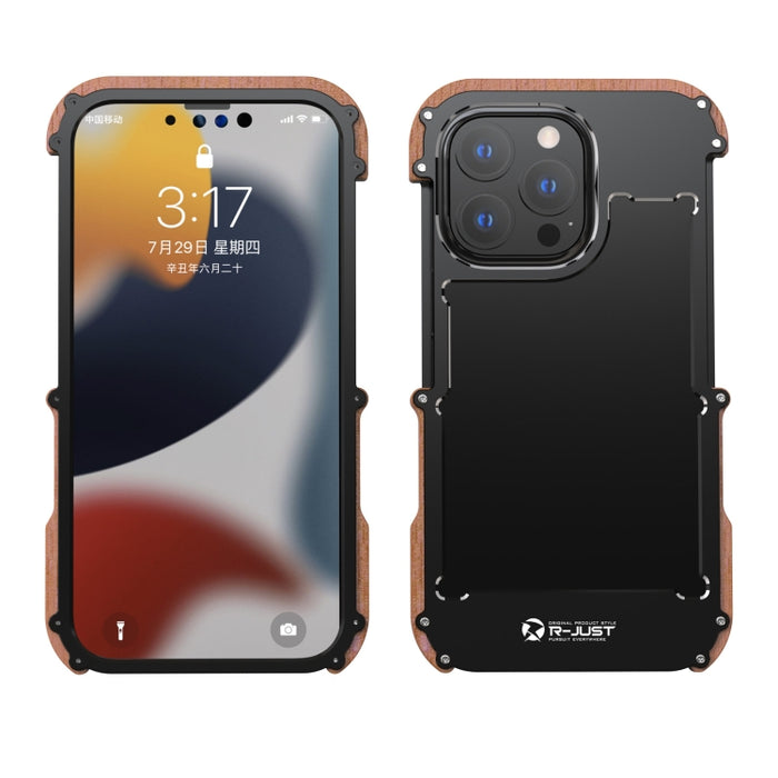 R-JUST Ironwood Man a prueba de golpes de metal + funda protectora de parachoques de madera