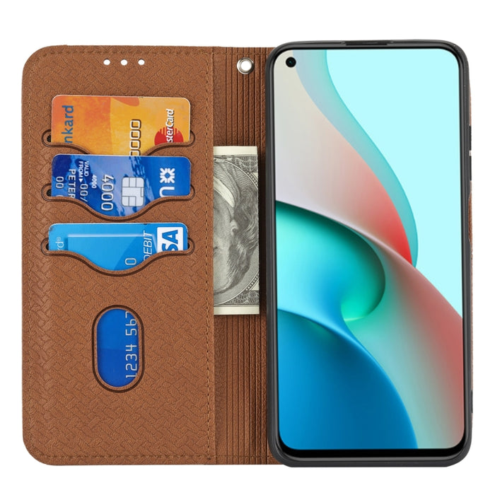 Estuche de cuero de PU con tapa horizontal magnética con costuras de textura tejida con soporte y ranuras para tarjetas y billetera y cordón, For Xiaomi Redmi Note 9 5G, For Xiaomi Redmi Note 9 Pro Max, For Xiaomi Redmi Note 10                         ...