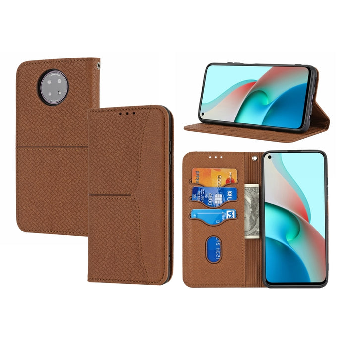 Estuche de cuero de PU con tapa horizontal magnética con costuras de textura tejida con soporte y ranuras para tarjetas y billetera y cordón, For Xiaomi Redmi Note 9 5G, For Xiaomi Redmi Note 9 Pro Max, For Xiaomi Redmi Note 10                         ...