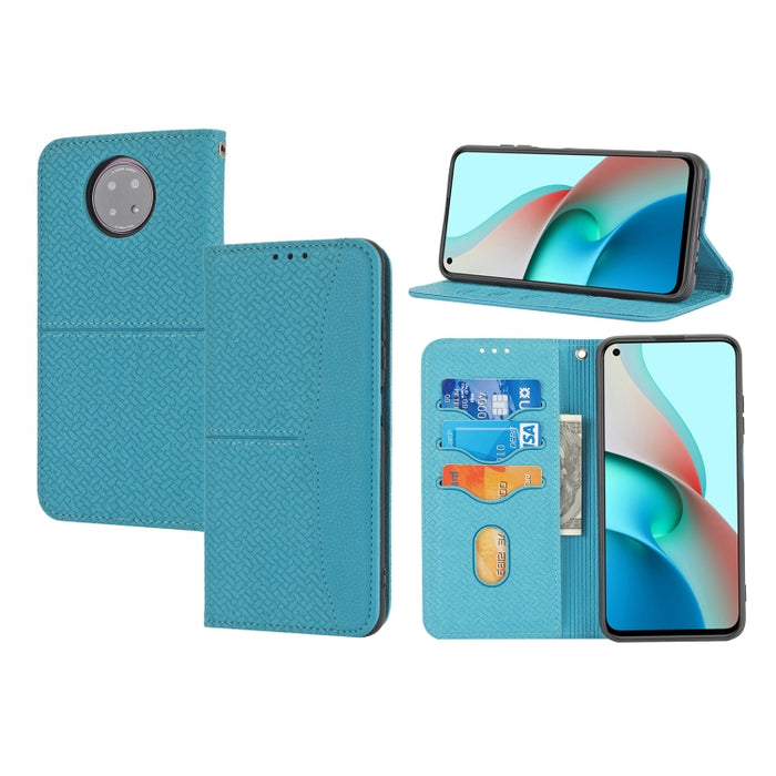 Estuche de cuero de PU con tapa horizontal magnética con costuras de textura tejida con soporte y ranuras para tarjetas y billetera y cordón, For Xiaomi Redmi Note 9 5G, For Xiaomi Redmi Note 9 Pro Max, For Xiaomi Redmi Note 10                         ...