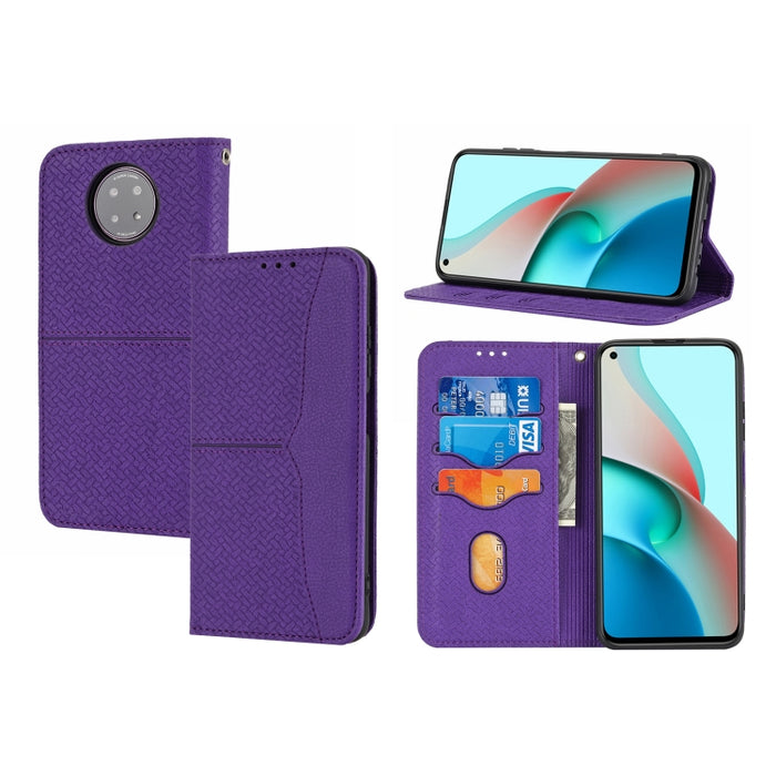Estuche de cuero de PU con tapa horizontal magnética con costuras de textura tejida con soporte y ranuras para tarjetas y billetera y cordón, For Xiaomi Redmi Note 9 5G, For Xiaomi Redmi Note 9 Pro Max, For Xiaomi Redmi Note 10                         ...