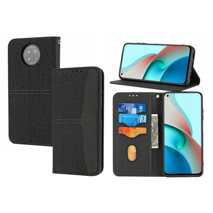 Estuche de cuero de PU con tapa horizontal magnética con costuras de textura tejida con soporte y ranuras para tarjetas y billetera y cordón, For Xiaomi Redmi Note 9 5G, For Xiaomi Redmi Note 9 Pro Max, For Xiaomi Redmi Note 10                         ...