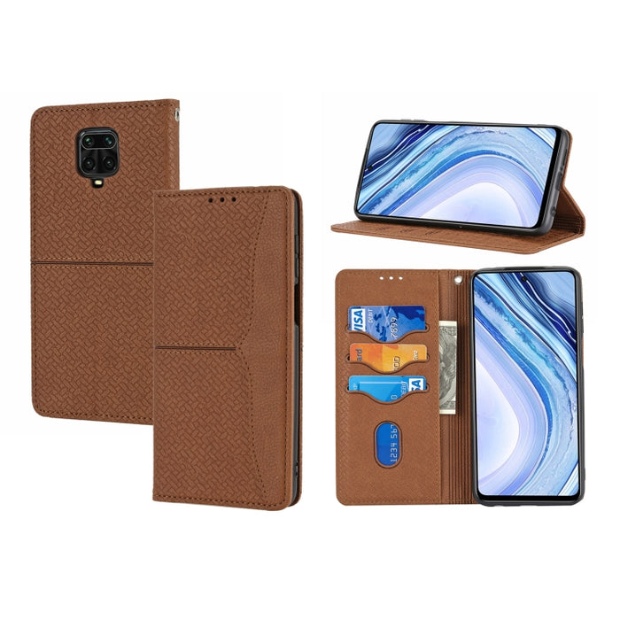Estuche de cuero de PU con tapa horizontal magnética con costuras de textura tejida con soporte y ranuras para tarjetas y billetera y cordón, For Xiaomi Redmi Note 9 5G, For Xiaomi Redmi Note 9 Pro Max, For Xiaomi Redmi Note 10                         ...