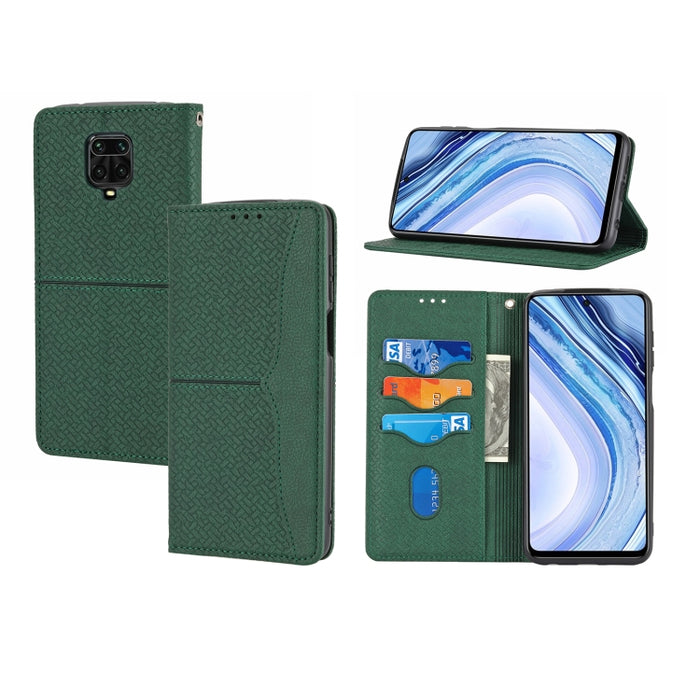 Estuche de cuero de PU con tapa horizontal magnética con costuras de textura tejida con soporte y ranuras para tarjetas y billetera y cordón, For Xiaomi Redmi Note 9 5G, For Xiaomi Redmi Note 9 Pro Max, For Xiaomi Redmi Note 10                         ...