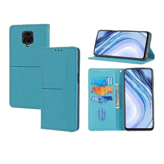 Estuche de cuero de PU con tapa horizontal magnética con costuras de textura tejida con soporte y ranuras para tarjetas y billetera y cordón, For Xiaomi Redmi Note 9 5G, For Xiaomi Redmi Note 9 Pro Max, For Xiaomi Redmi Note 10                         ...