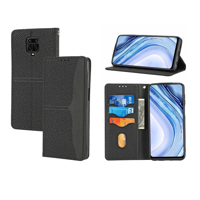 Estuche de cuero de PU con tapa horizontal magnética con costuras de textura tejida con soporte y ranuras para tarjetas y billetera y cordón, For Xiaomi Redmi Note 9 5G, For Xiaomi Redmi Note 9 Pro Max, For Xiaomi Redmi Note 10                         ...