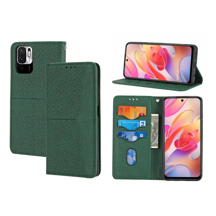 Estuche de cuero de PU con tapa horizontal magnética con costuras de textura tejida con soporte y ranuras para tarjetas y billetera y cordón, For Xiaomi Redmi Note 9 5G, For Xiaomi Redmi Note 9 Pro Max, For Xiaomi Redmi Note 10                         ...