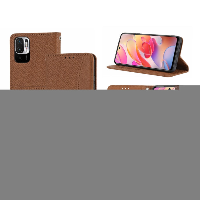 Estuche de cuero de PU con tapa horizontal magnética con costuras de textura tejida con soporte y ranuras para tarjetas y billetera y cordón, For Xiaomi Redmi Note 9 5G, For Xiaomi Redmi Note 9 Pro Max, For Xiaomi Redmi Note 10                         ...