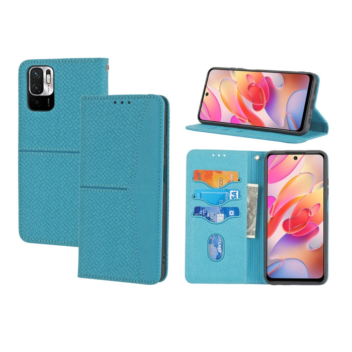 Estuche de cuero de PU con tapa horizontal magnética con costuras de textura tejida con soporte y ranuras para tarjetas y billetera y cordón, For Xiaomi Redmi Note 9 5G, For Xiaomi Redmi Note 9 Pro Max, For Xiaomi Redmi Note 10                         ...