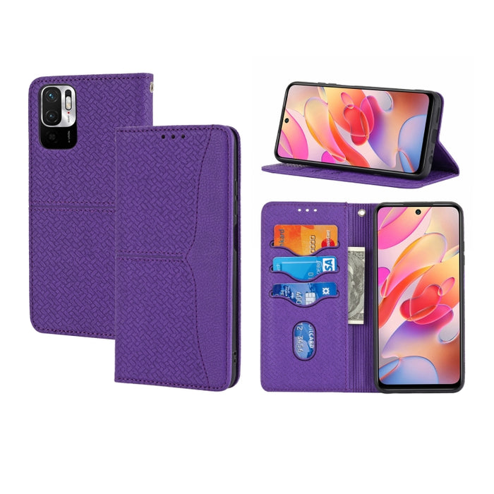 Estuche de cuero de PU con tapa horizontal magnética con costuras de textura tejida con soporte y ranuras para tarjetas y billetera y cordón, For Xiaomi Redmi Note 9 5G, For Xiaomi Redmi Note 9 Pro Max, For Xiaomi Redmi Note 10                         ...