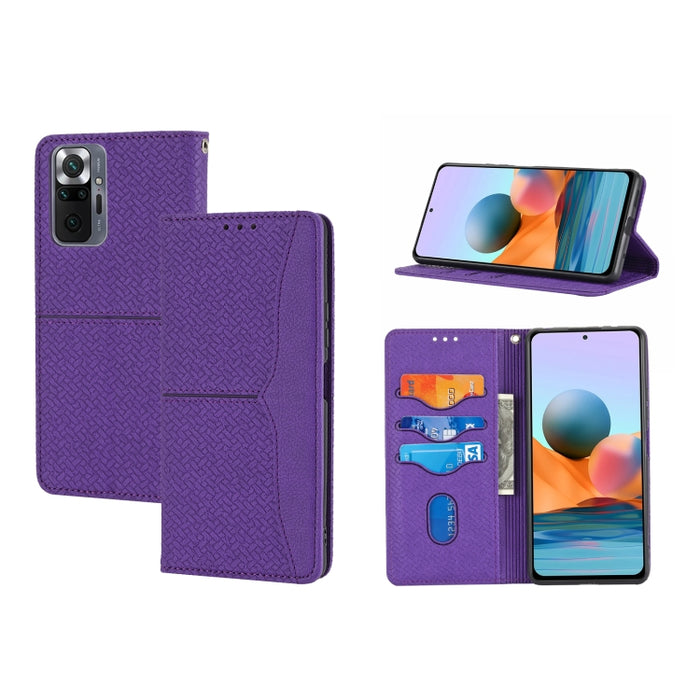 Estuche de cuero de PU con tapa horizontal magnética con costuras de textura tejida con soporte y ranuras para tarjetas y billetera y cordón, For Xiaomi Redmi Note 9 5G, For Xiaomi Redmi Note 9 Pro Max, For Xiaomi Redmi Note 10                         ...