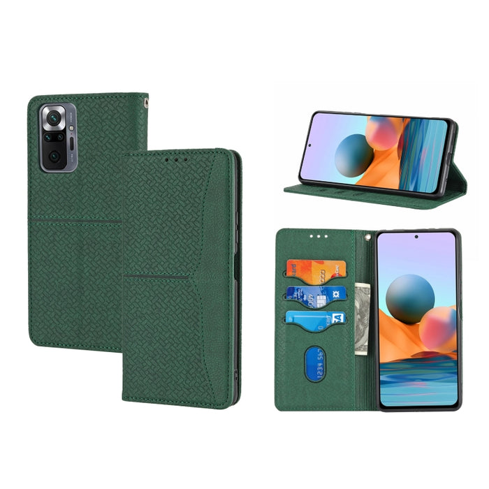 Estuche de cuero de PU con tapa horizontal magnética con costuras de textura tejida con soporte y ranuras para tarjetas y billetera y cordón, For Xiaomi Redmi Note 9 5G, For Xiaomi Redmi Note 9 Pro Max, For Xiaomi Redmi Note 10                         ...