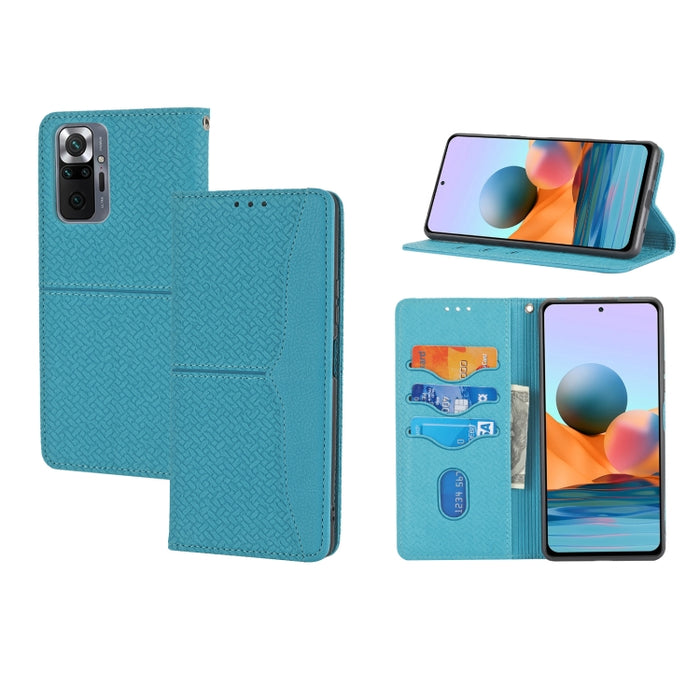 Estuche de cuero de PU con tapa horizontal magnética con costuras de textura tejida con soporte y ranuras para tarjetas y billetera y cordón, For Xiaomi Redmi Note 9 5G, For Xiaomi Redmi Note 9 Pro Max, For Xiaomi Redmi Note 10                         ...