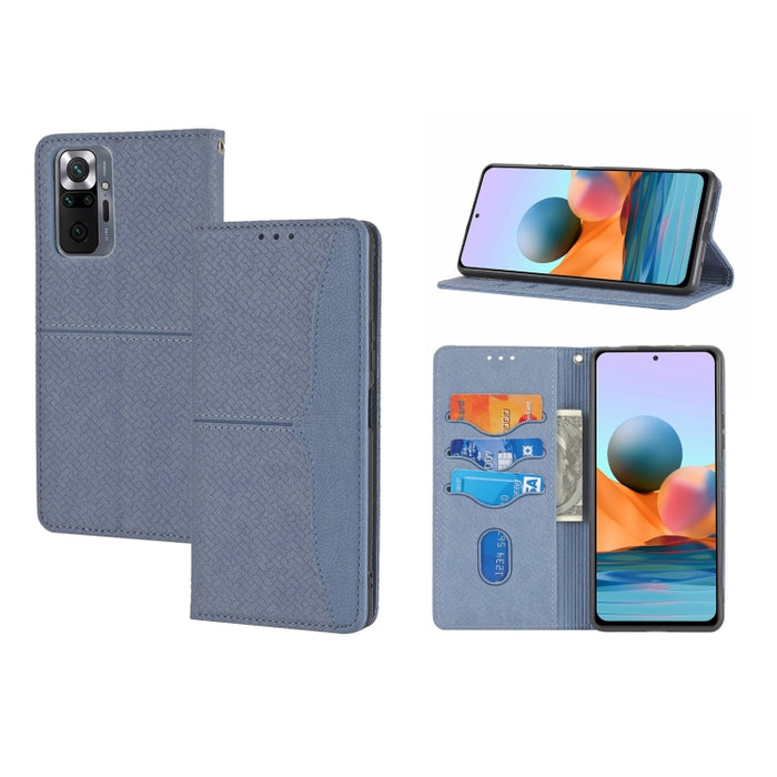 Estuche de cuero de PU con tapa horizontal magnética con costuras de textura tejida con soporte y ranuras para tarjetas y billetera y cordón, For Xiaomi Redmi Note 9 5G, For Xiaomi Redmi Note 9 Pro Max, For Xiaomi Redmi Note 10                         ...