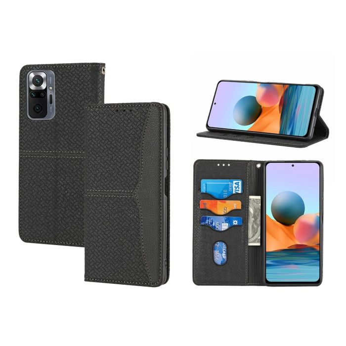 Estuche de cuero de PU con tapa horizontal magnética con costuras de textura tejida con soporte y ranuras para tarjetas y billetera y cordón, For Xiaomi Redmi Note 9 5G, For Xiaomi Redmi Note 9 Pro Max, For Xiaomi Redmi Note 10                         ...
