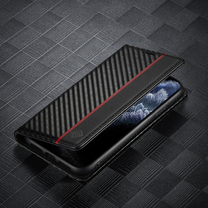 LC.IMEEKE Estuche de cuero con tapa horizontal de fibra de carbono PU + TPU con soporte, ranura para tarjeta y billetera, For iPhone 11, For iPhone 11 Pro, For iPhone 11 Pro Max, For iPhone 12 mini, For iPhone 12 / 12 Pro, For iPhone 12 Pro Max        ...