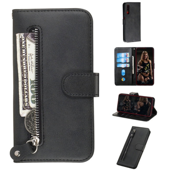 Estuche de cuero de PU con tapa horizontal y cremallera con textura de becerro a la moda, con soporte y ranuras para tarjetas y billetera, For Huawei nova 5i Pro/Mate 30 Lite, For Huawei nova 5 / nova 5 Pro, For Huawei Honor 9X / Honor 9X Pro          ...
