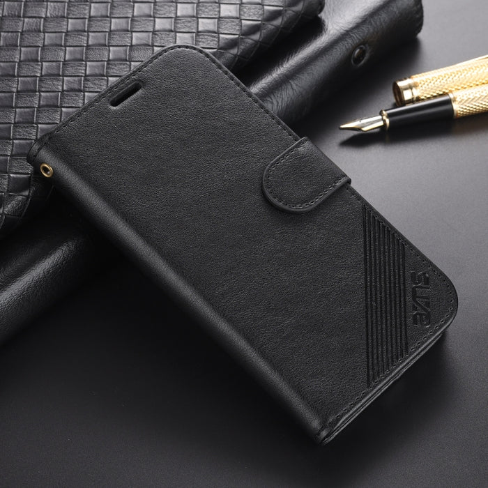 AZNS Estuche de cuero con tapa horizontal con textura de piel de oveja con soporte y ranuras para tarjetas y billetera