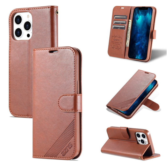 AZNS Estuche de cuero con tapa horizontal con textura de piel de oveja con soporte y ranuras para tarjetas y billetera