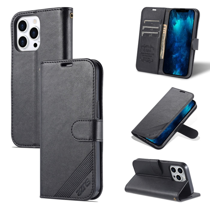 AZNS Estuche de cuero con tapa horizontal con textura de piel de oveja con soporte y ranuras para tarjetas y billetera