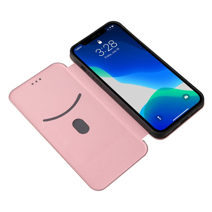 Textura de fibra de carbono Flip horizontal magnético TPU + PC + Funda de cuero PU con ranura para tarjeta