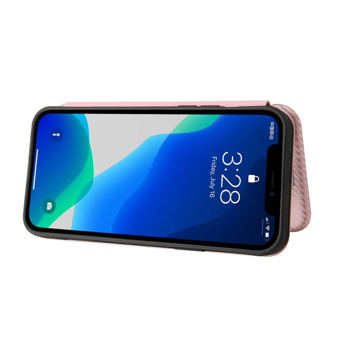 Textura de fibra de carbono Flip horizontal magnético TPU + PC + Funda de cuero PU con ranura para tarjeta