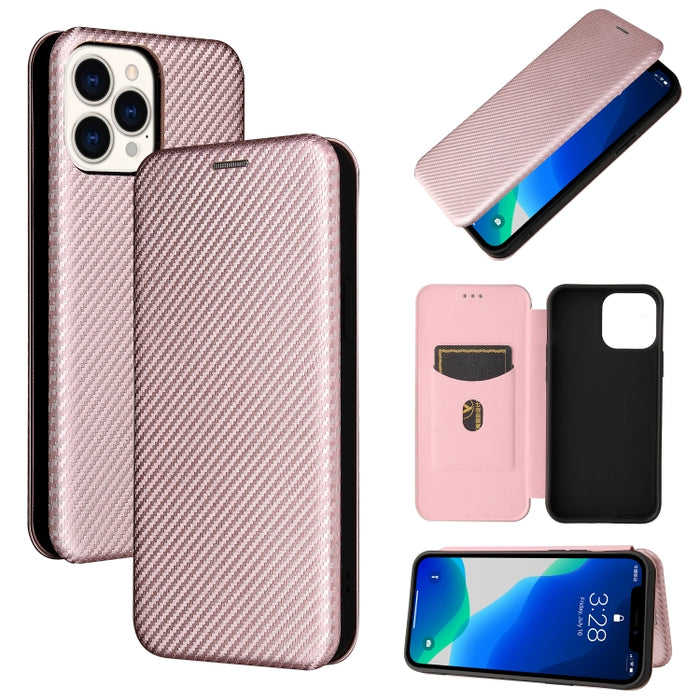 Textura de fibra de carbono Flip horizontal magnético TPU + PC + Funda de cuero PU con ranura para tarjeta