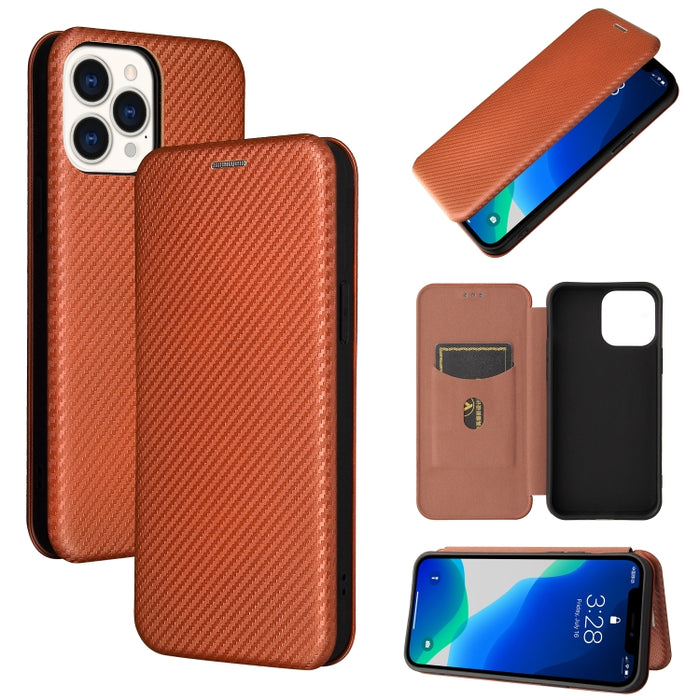 Textura de fibra de carbono Flip horizontal magnético TPU + PC + Funda de cuero PU con ranura para tarjeta