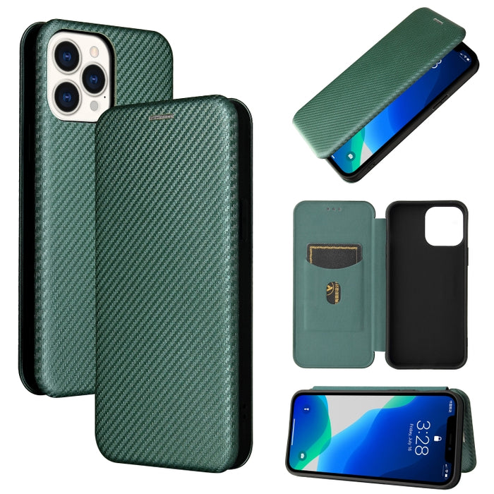 Textura de fibra de carbono Flip horizontal magnético TPU + PC + Funda de cuero PU con ranura para tarjeta
