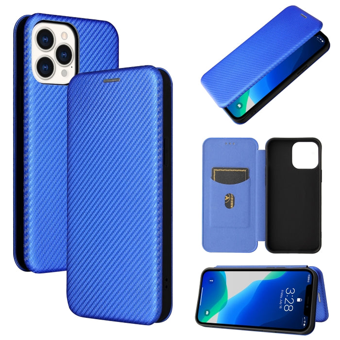 Textura de fibra de carbono Flip horizontal magnético TPU + PC + Funda de cuero PU con ranura para tarjeta