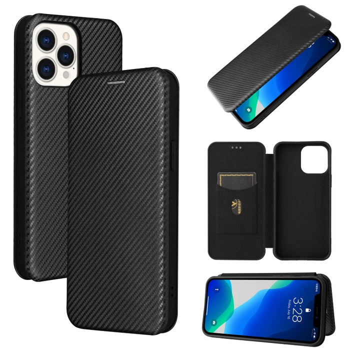 Textura de fibra de carbono Flip horizontal magnético TPU + PC + Funda de cuero PU con ranura para tarjeta
